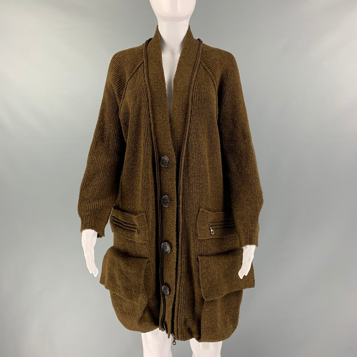 CHLOE Size S Brown Wool Zip & Snaps Cardigan