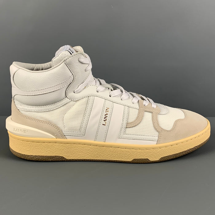 LANVIN Size 11 White Mixed Materials Leather High Top Sneakers