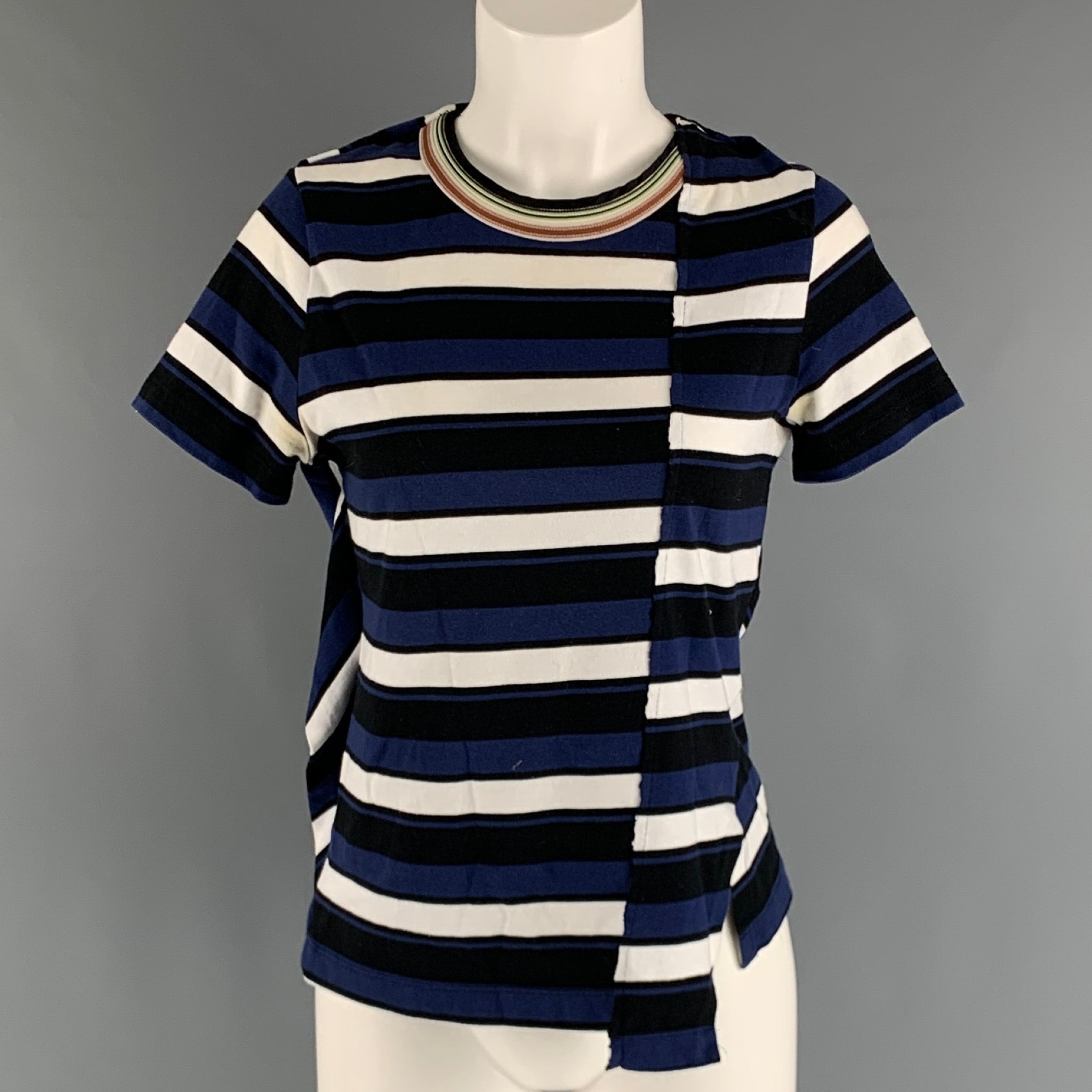 3.1 PHILLIP LIM Size S Navy Black Cotton Blend Stripe T-Shirt