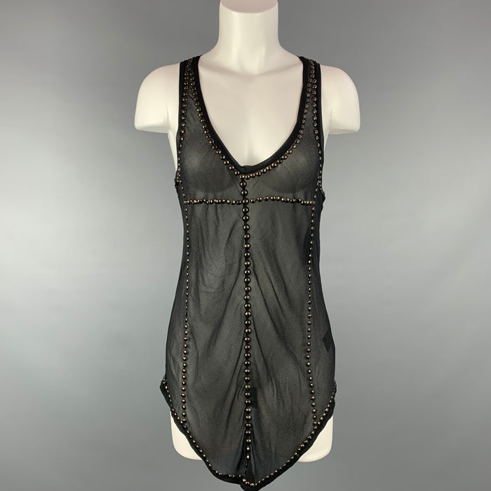 ISABEL MARANT Size 4 Black Studded Chiffon Silk Blouse