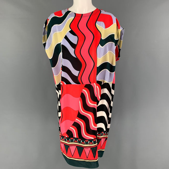 M by MISSONI Size 6 Red Multi-Color Silk Abstract Sleeveless Dress
