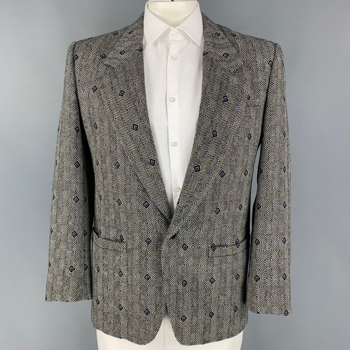 Vintage GIANNI VERSACE Size 44 Black & White Blue Rhombus Notch Lapel Sport Coat
