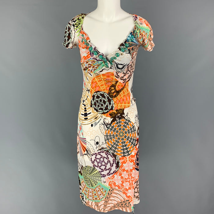 BLUMARINE Size 2 Multi-Color Acetate Blend Abstract Short Sleeve Dress