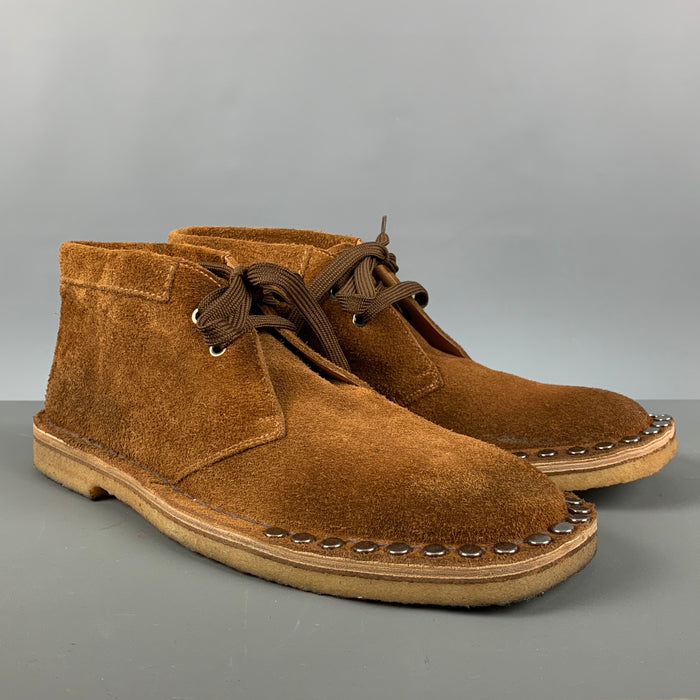 PRADA Size 11 Brown Studded Suede Chukka Boots