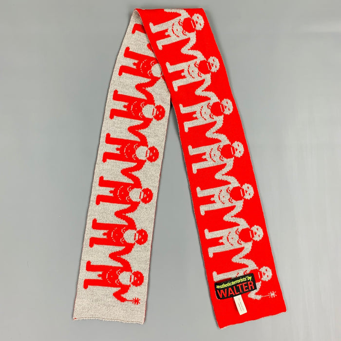 AESTHETICTERRORISTS by WALTER VAN BEIRENDONCK Red & Grey Merino Wool Knitt Scarf
