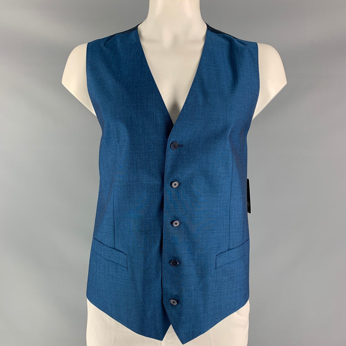 DOLCE & GABBANA Size 46 Solid Wool & Mohair Buttoned Blue Vest