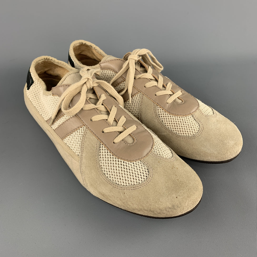 HELMUT LANG Size 11.5 Khaki Suede & Mesh Trainer Sneakers
