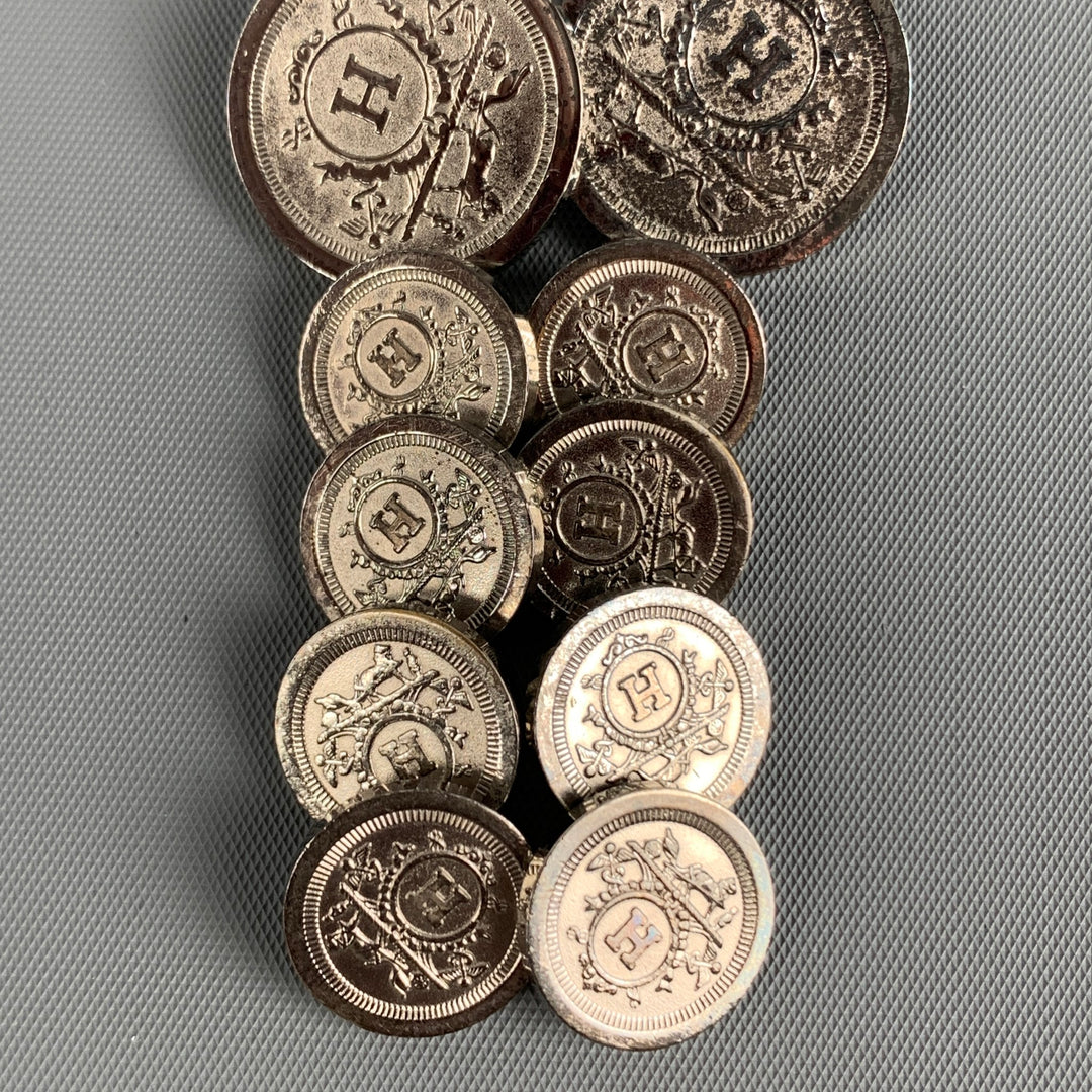 HERMES Silver Tone Engraved Metal Button Set