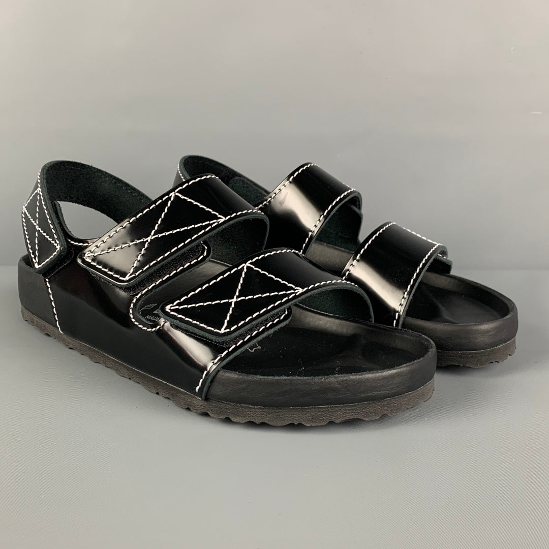 PROENZA SCHOULER x BIRKENSTOCK Size 9 Black White Contrast Stitch Leather Belted Sandals