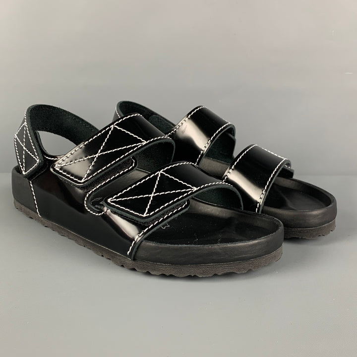 PROENZA SCHOULER x BIRKENSTOCK Size 9 Black White Contrast Stitch Leather Belted Sandals