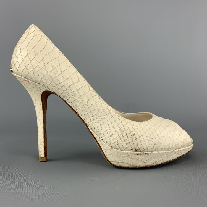 CHRISTIAN DIOR Size 9 Cream Snake Skin Peep Toe Platform Pumps