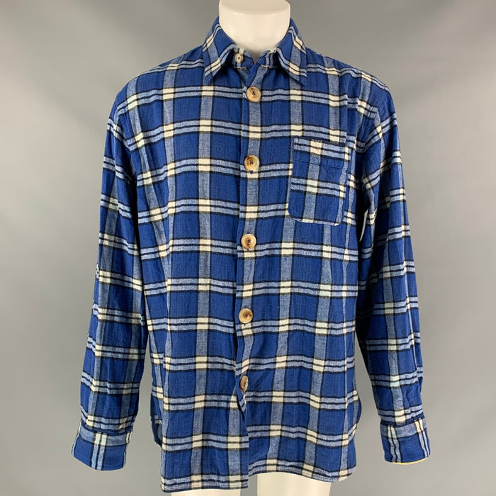 MARNI Size XS Blue & White Brushed Plaid Cotton Oversized Long Sleeve Shirt