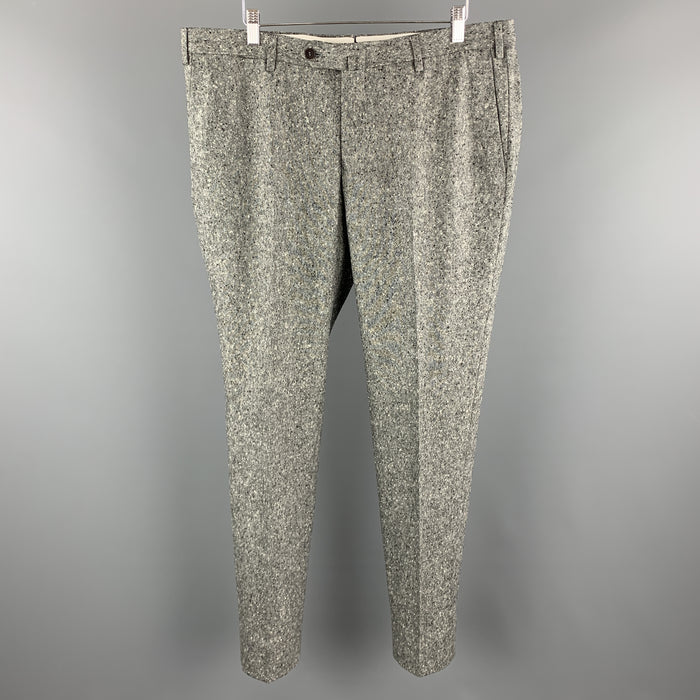ISAIA Size 40 Speckled Heather Gray Woven Wool Zip Fly Dress Pants
