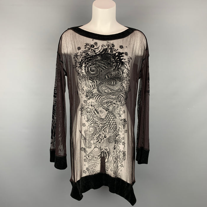 JEAN PAUL GAULTIER Size L Black & Brown Velvet Boat Neck Cocktail Dress