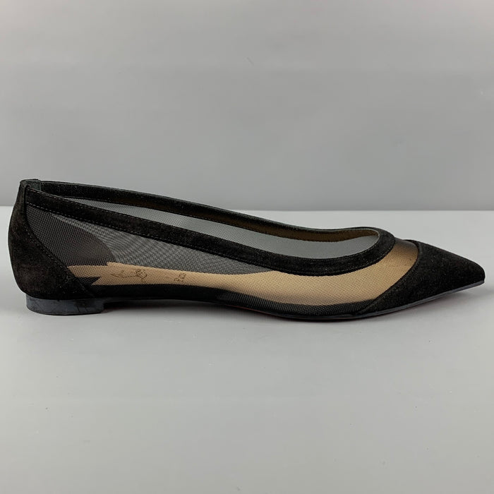 CHRISTIAN LOUBOUTIN Galativi Size 7 Black Suede Pointed Toe Flats