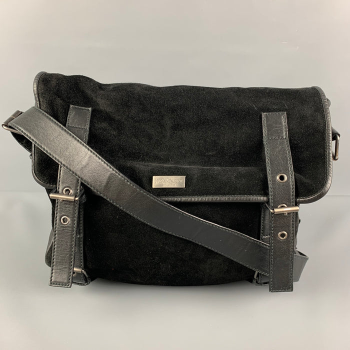 YVES SAINT LAURENT Black Suede Leather Satchel Shoulder Bag