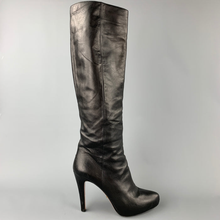 PRADA Size 10 Black Leather Knee High Boots