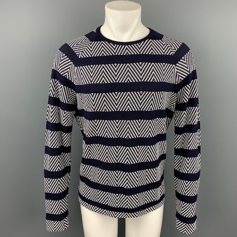GIORGIO ARMANI Size M Navy & White Textured Viscose Blend Raglan Pullover