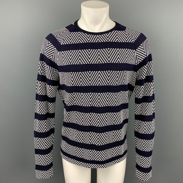 GIORGIO ARMANI Size M Navy & White Textured Viscose Blend Raglan Pullover