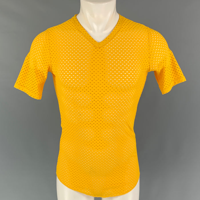 Vintage JEAN PAUL GAULTIER Size S Yellow Perforated Jersey JPG's Pin Up T-shirt