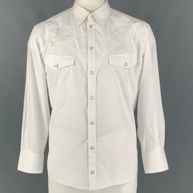 D&G by DOLCE & GABBANA Camisa de manga larga con broches de algodón liso blanco talla XL