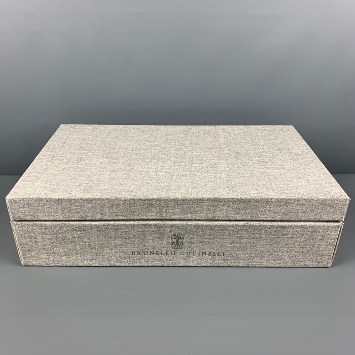 BRUNELLO CUCINELLI Grey Heather Cashmere Tie & Pocket Square Case