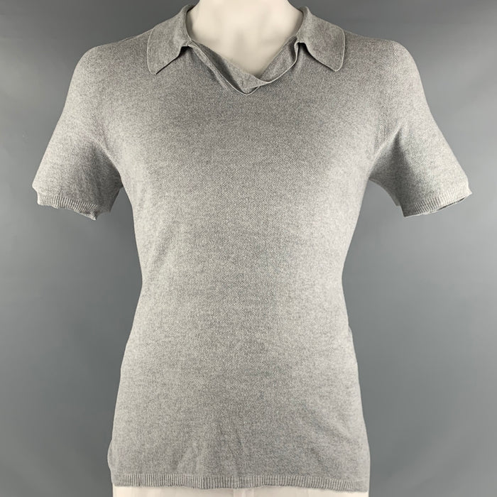 GIORGIO ARMANI Size 12 Grey Silk V-Neck Polo Shirt