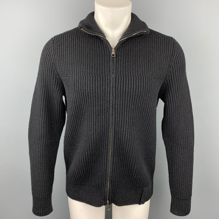 LOUIS VUITTON Size M Black Ribbed Knit Wool Blend Zip Up Jacket