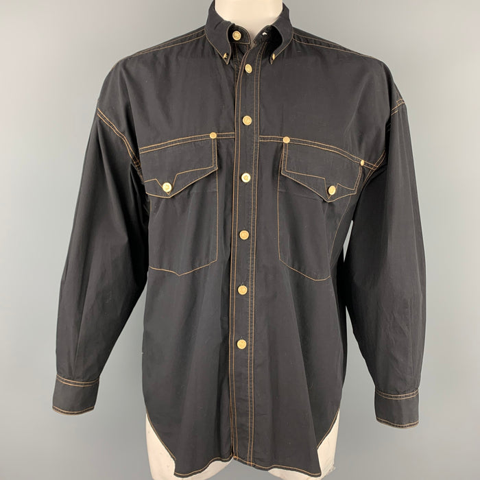 Vintage VERSACE JEANS COUTURE Size M Black Contrast Stitch Cotton Long Sleeve Shirt