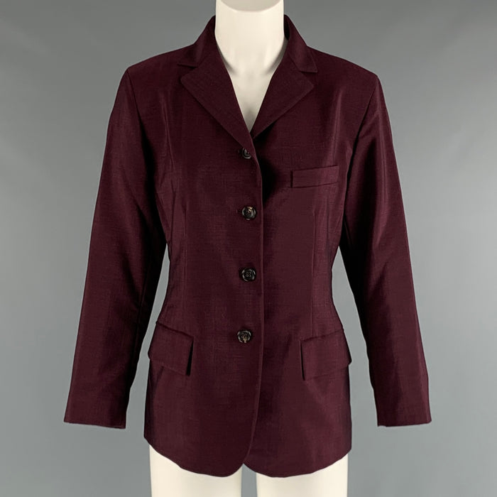 JIL SANDER Size 8 Burgundy Wool Mohair Jacket