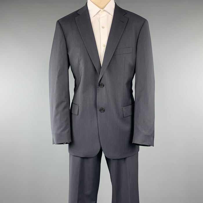 HUGO BOSS Size 42 Navy Solid Virgin Wool Notch Lapel 34 x 32 Suit