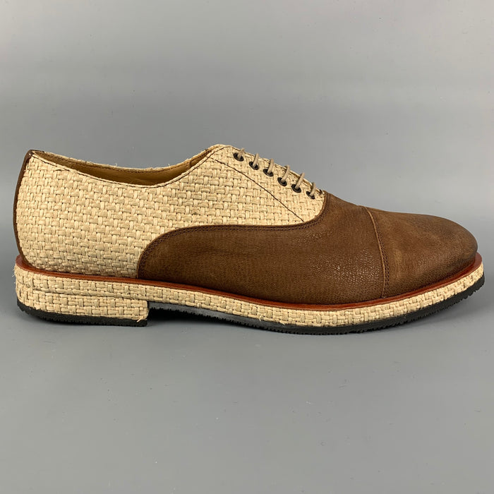 GIORGIO ARMANI Size 11.5 Brown & Tan Mixed Materials Leather Cap Toe Lace Up Shoes