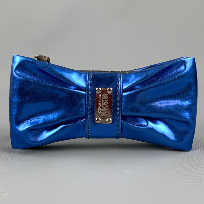 MOSCHINO Blue Patent Leather Bow Key Chain