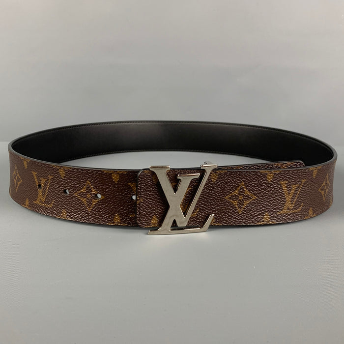 LOUIS VUITTON Size 35 Brown Beige Monogram Leather Belt