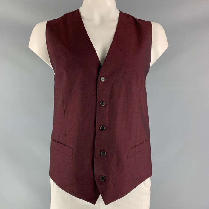 DOLCE & GABBANA Size 46 Solid Wool & Mohair Buttoned Burgundy Vest