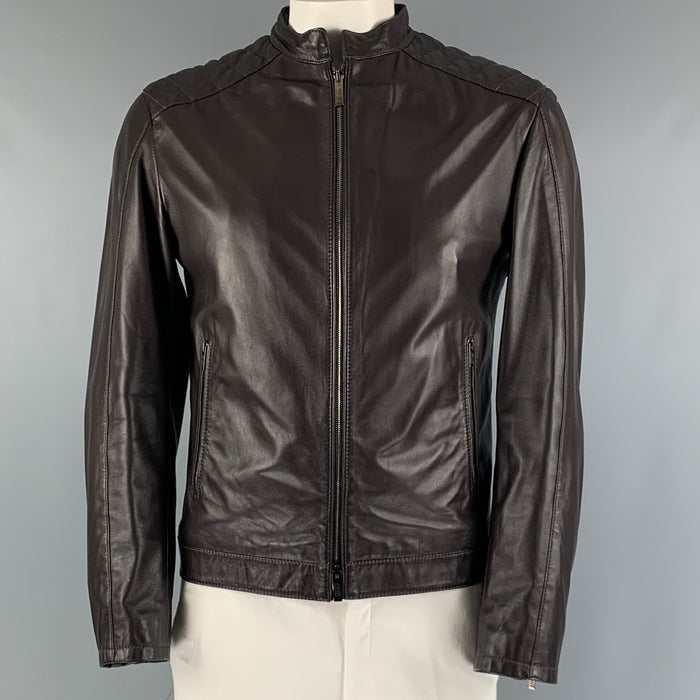 ARMANI COLLEZIONI Size L Brown Leather Motorcycle Jacket