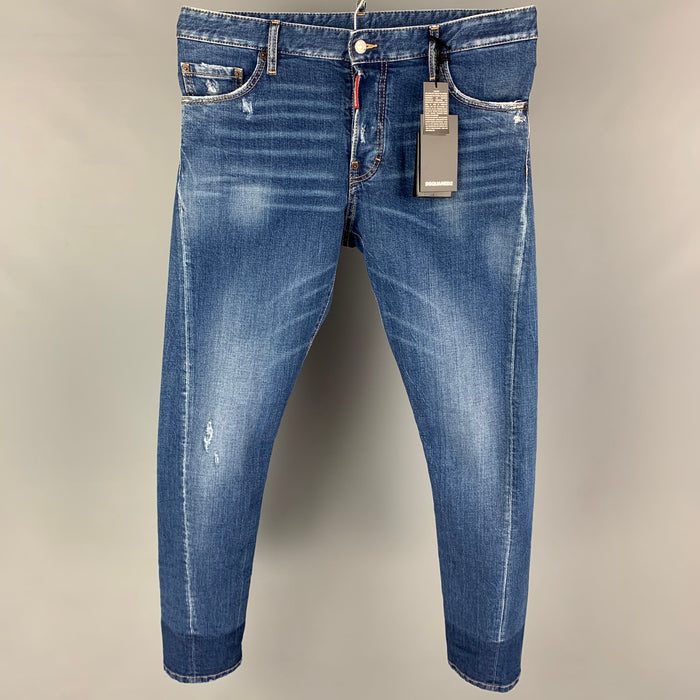 DSQUARED2 Size 34 Blue Distressed Cotton Skinny Jeans