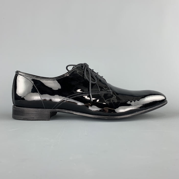 PRADA Size 9.5 Black Patent Leather Lace Up Dress Shoes