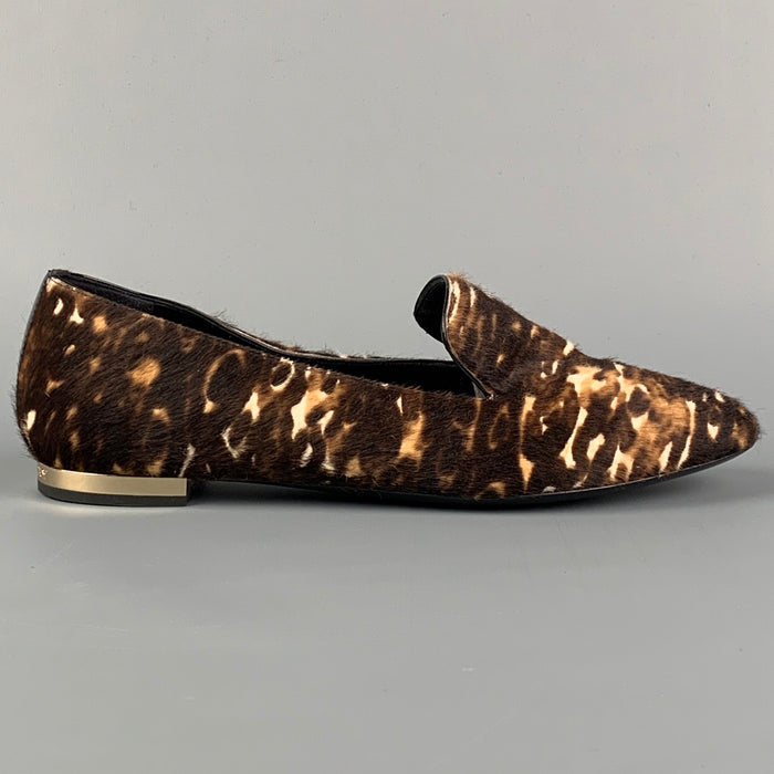 BURBERRY PRORSUM Size 5 Brown Leather Animal Print Pony Hair Slip On Flats
