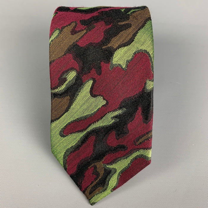 JEAN PAUL GAULTIER Green Purple Camoflage Silk Wool Tie