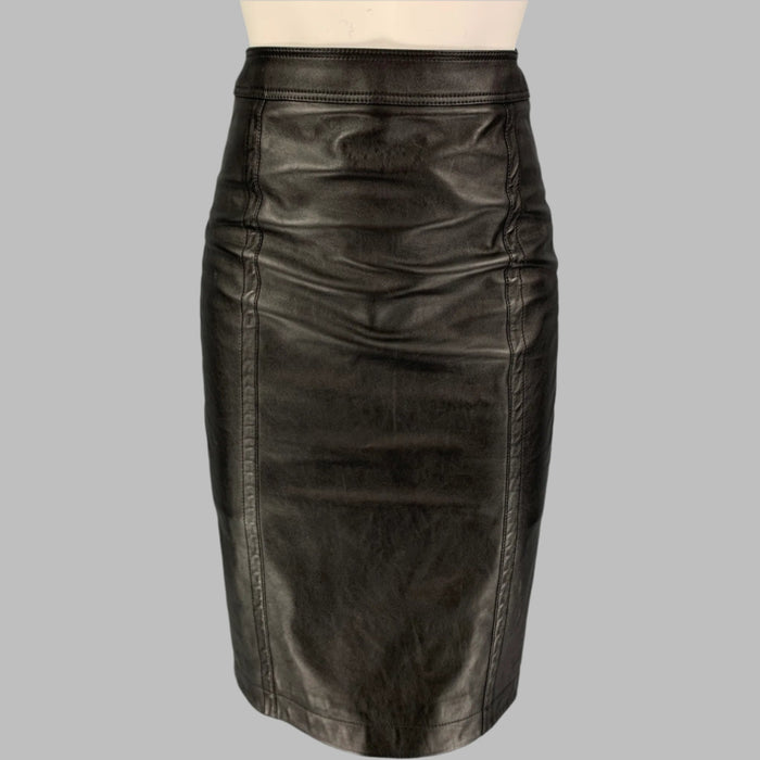 SAINT LAURENT Size 2 Black Lamb Skin Pencil Skirt