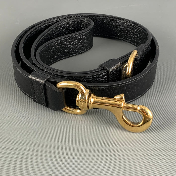 GUCCI Dog Leash Black Gold Leather Goods