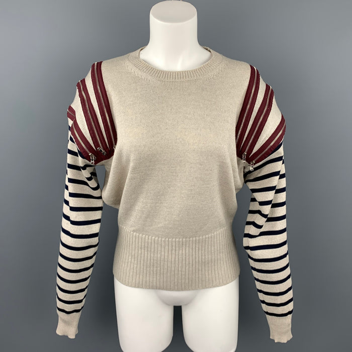 JEAN PAUL GAULTIER Size M Beige Virgin Wool Zipper Shoulder Sweater