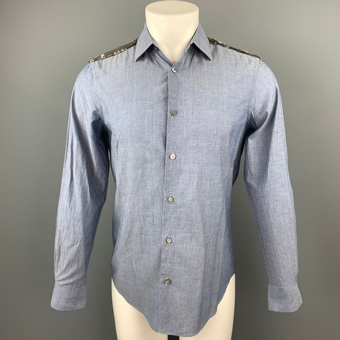 PAUL SMITH Camisa de manga larga con botones de algodón con lentejuelas azules talla S