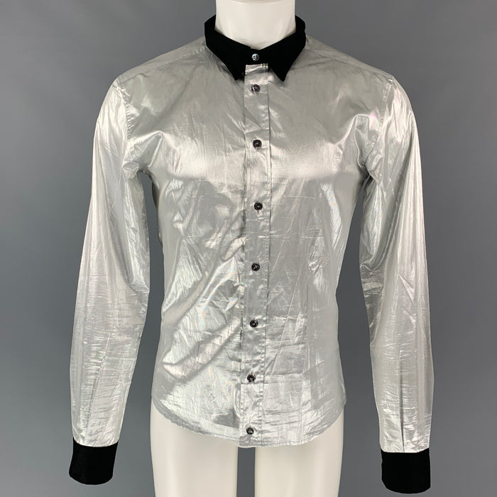 D&G by DOLCE & GABBANA Camisa de manga larga con botones metálicos plateados y negros talla XS