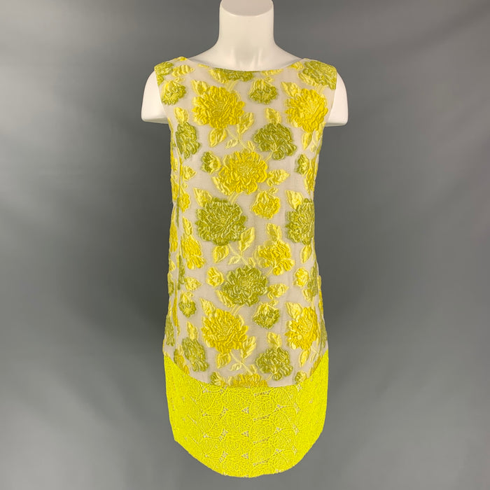 GIAMBATTISTA VALLI Size S Yellow & Beige Polyester Blend Jacquard Lace Dress