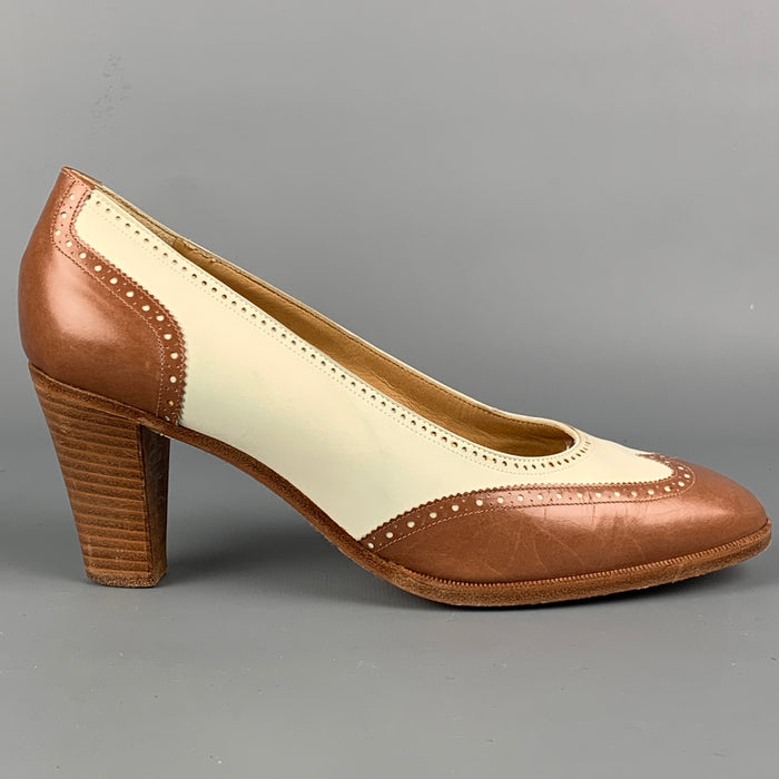 Vintage RALPH LAUREN Size 7 Tan & Cream Leather Perforated Pumps