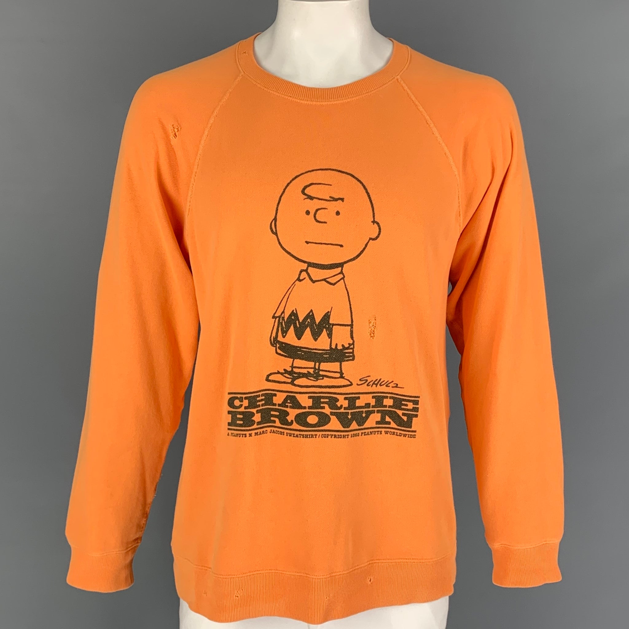 MARC JACOBS x PEANUTS Size L Orange Black Graphic Cotton Crew-Neck