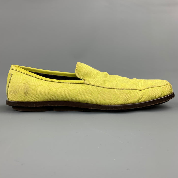 GUCCI Size 11 Lime Green Monogram Canvas Drivers Loafers