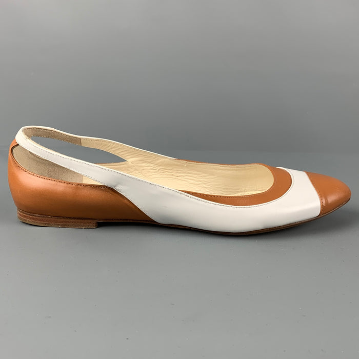RALPH LAUREN Size 8 Tan White Leather Cap Toe Flats